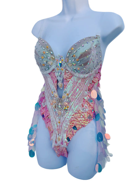 Iridescent Orange Dragon Scale Monokini Bodysuit Dress Dance Festival Cosplay Costume