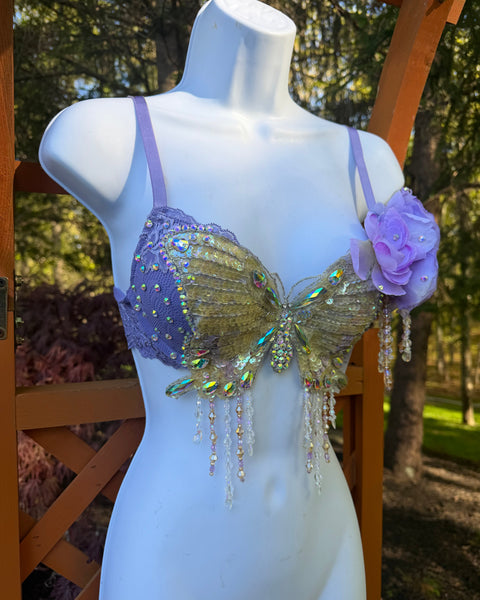 Lavender Butterfly Flower Fairy Bra Dance Rave Halloween Costume
