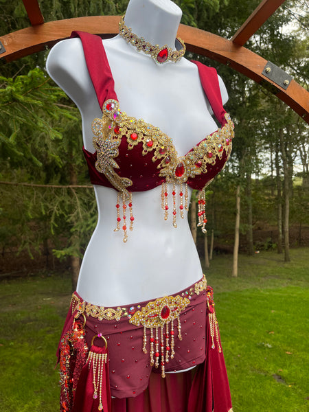 Burgundy Princess Jasmine Inspired Cosplay Dance Costume