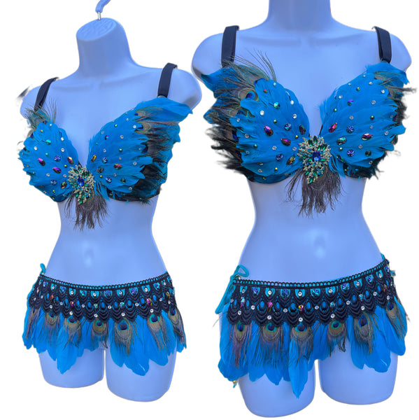 Peacock Feather Costume Rave Bra and Skirt Bottom