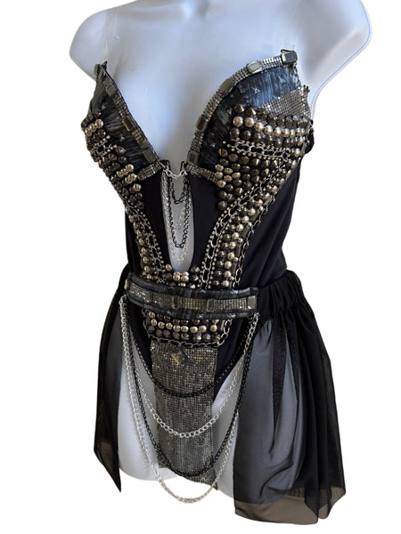Ready to ship - Small - Black and Silver Studded Monokini Viking Warrior Gladiator Costume
