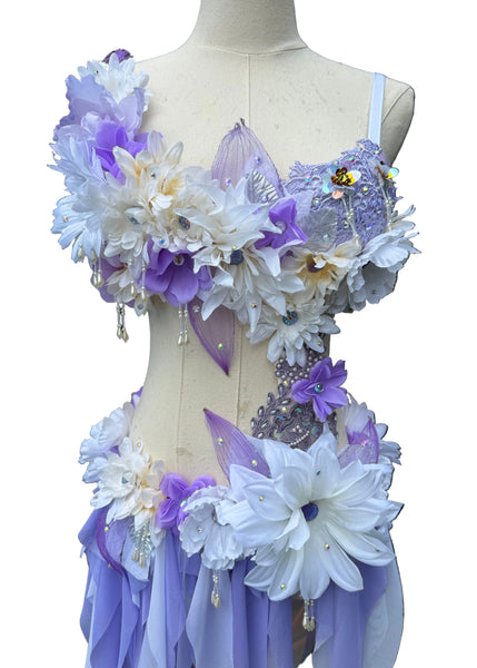 Pearl Lavender White Fairy Monokini Costume – Handmade Dance & Rave Bra Set