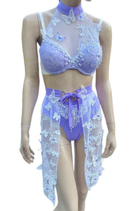 Ready To Ship - 34C Small - Lavender Pearls Butterfly Fairy Dance Rave Bra and Skirt Halloween Costume