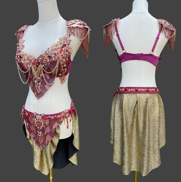 Ready to Ship - 34B 34”+ Bottom - Dragon Rider Warrior Costume Rave Bra and Skirt Bottom