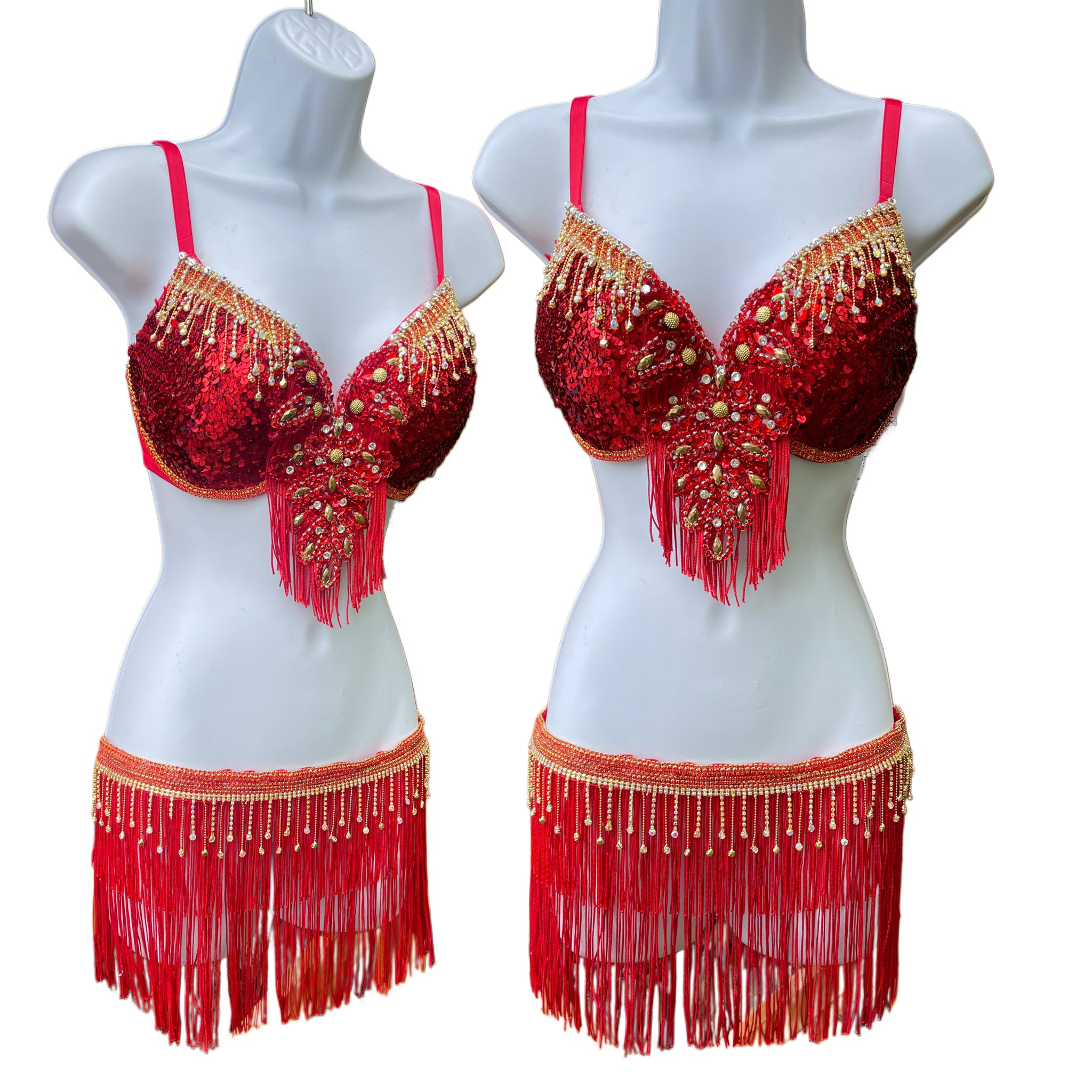 Red Beaded Rhinestone Fringe Costume