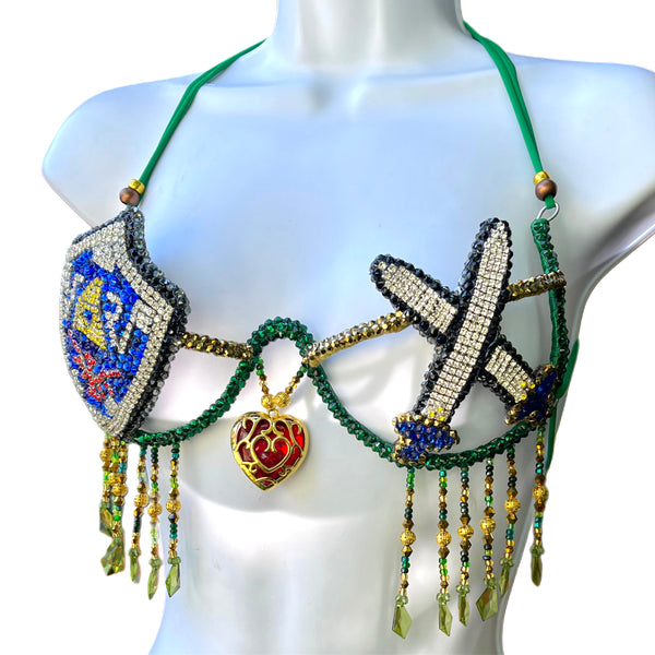 Hero Link Inspired Samba Carnival Top with Hylian Shield and Master Sword Design Cosplay Dance Costume