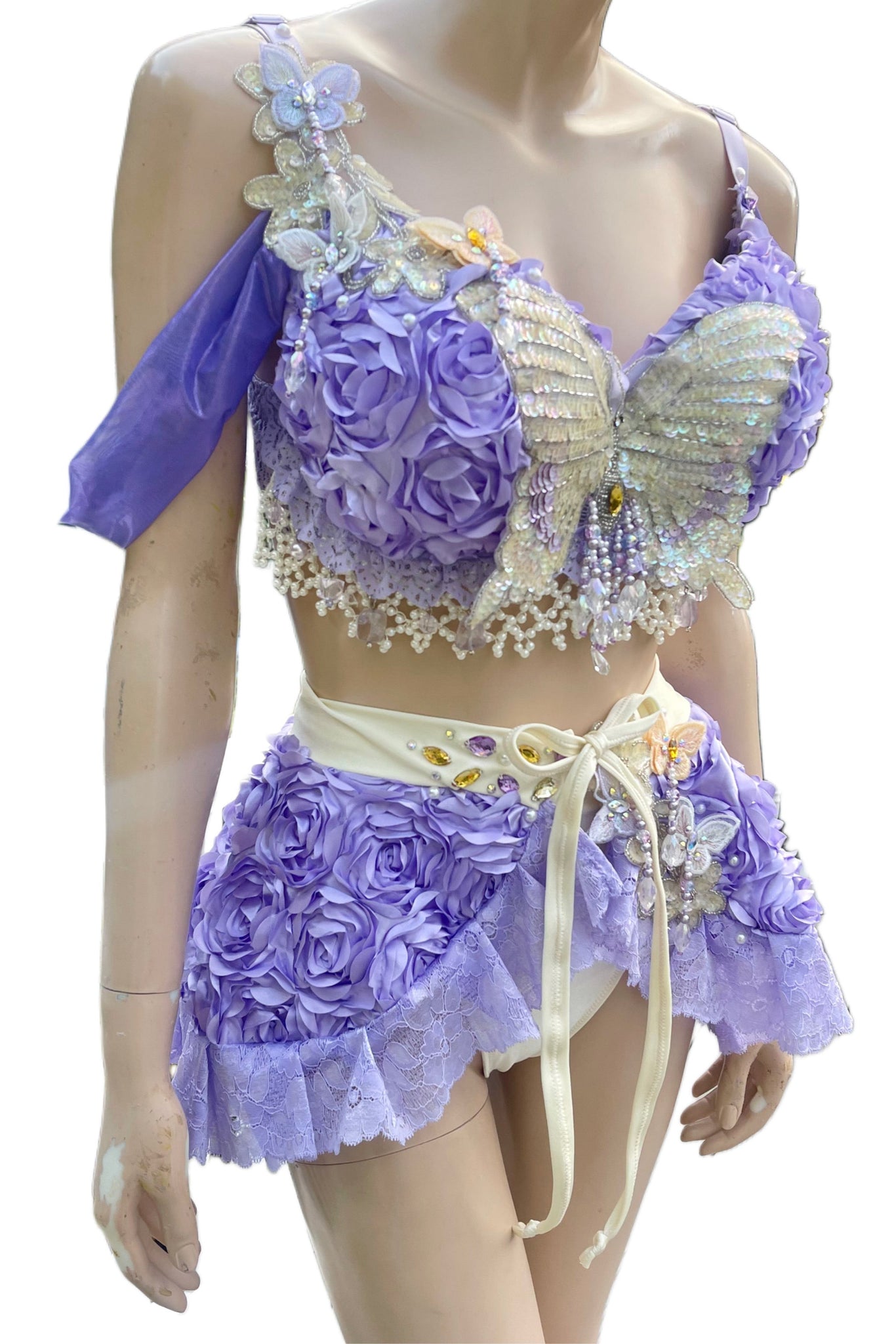 Ready To Ship - 36DDD Large - Lavender Dreams Butterfly Fairy Dance Rave Bra and Skirt Halloween Costume