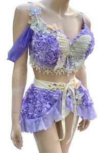 Ready To Ship - 36DDD Large - Lavender Dreams Butterfly Fairy Dance Rave Bra and Skirt Halloween Costume