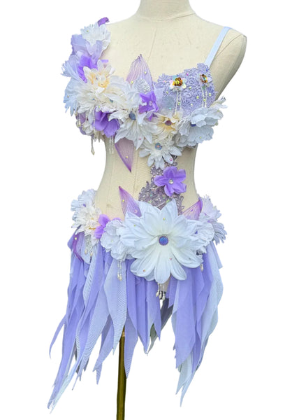 Pearl Lavender White Fairy Monokini Costume – Handmade Dance & Rave Bra Set