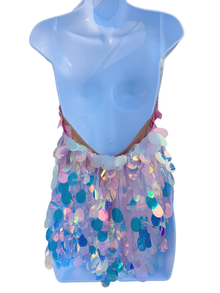 Iridescent Orange Dragon Scale Monokini Bodysuit Dress Dance Festival Cosplay Costume