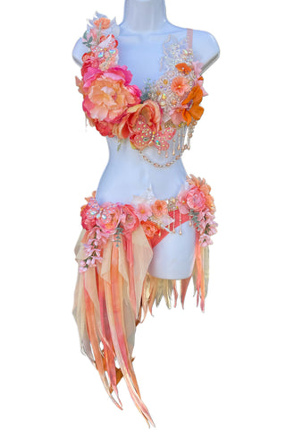 Peach Fairy Butterfly Goddess Dance Ensemble Costume with Rhinestones and Beaded Accents