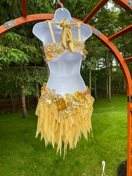 Dripping in Gold Golden Spring Fairy Goddess with Side Strap Monokini Dress Costume