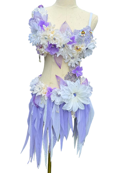 Pearl Lavender White Fairy Monokini Costume – Handmade Dance & Rave Bra Set