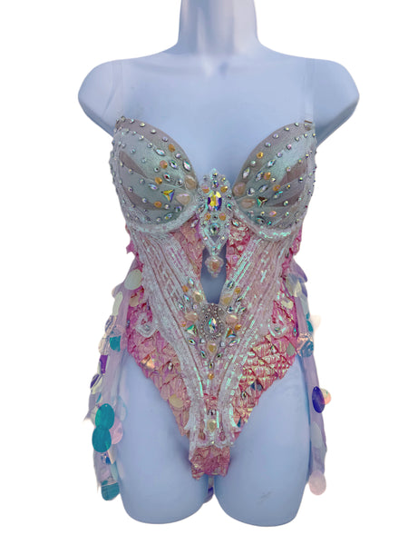 Iridescent Orange Dragon Scale Monokini Bodysuit Dress Dance Festival Cosplay Costume