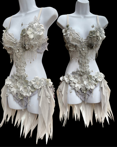 Dripping in Silver Diamond Spring Fairy Goddess with Center Strap Monokini Dress Costume