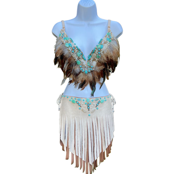 Pocahontas Native Fringe Feather Bra Costume