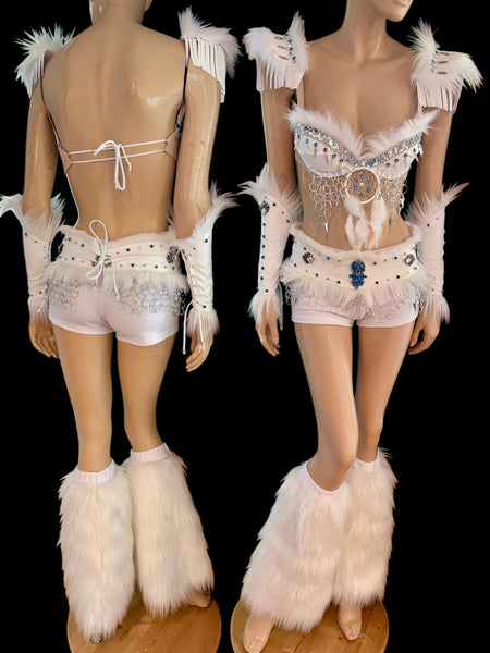 White Shield Maiden Viking Warrior Gladiator Costume