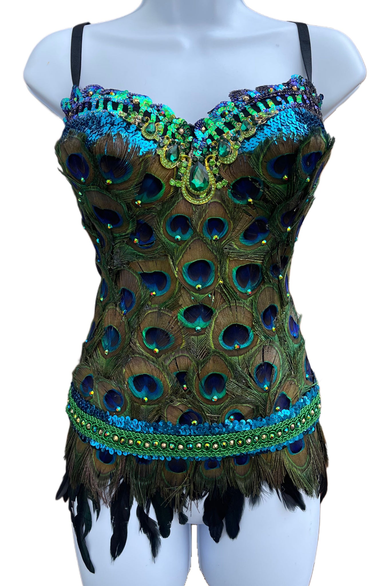Peacock Feather Corset Top and Feather Skirt Bottom