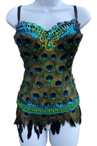 Peacock Feather Corset Top and Feather Skirt Bottom