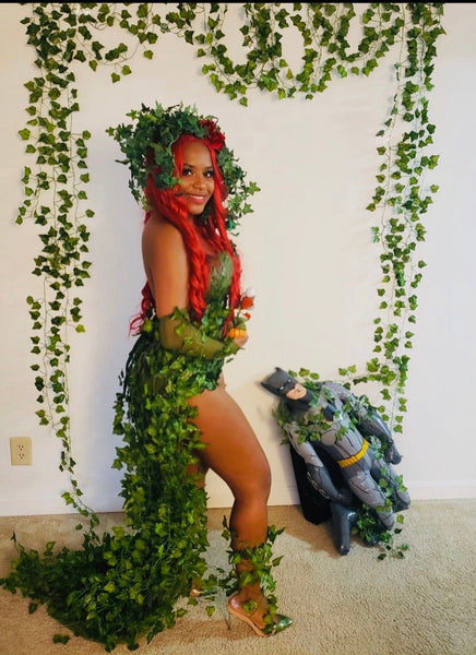 Poison Ivy Fingerless Mesh Gloves Costume Rave Bra Cosplay Halloween