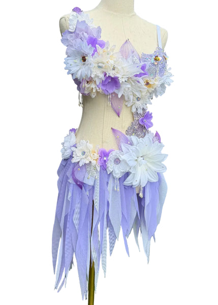 Pearl Lavender White Fairy Monokini Costume – Handmade Dance & Rave Bra Set
