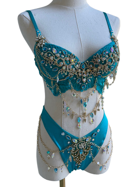 Ready to Ship - 34B Medium -  Princess Jasmine Inspired Gold Chain Scrunchie Bottom Burlesque Show Girl