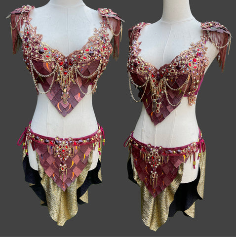 Dragon Rider Warrior Costume Rave Bra and Skirt Bottom