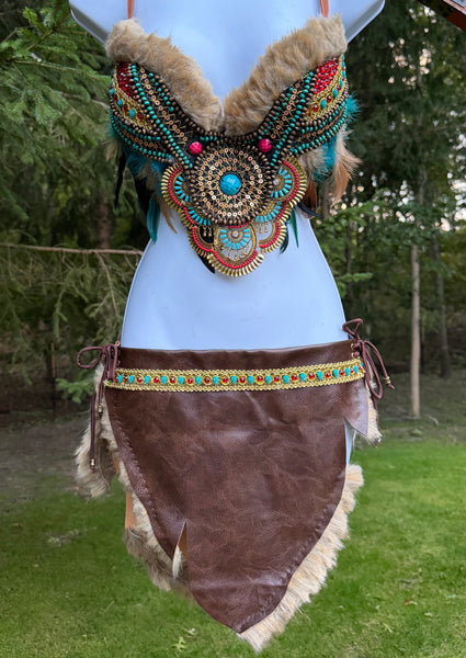 Ready to Ship - 34D 33”+ Skirt - Native Earth Spirit Princess Fringe Feather Costume