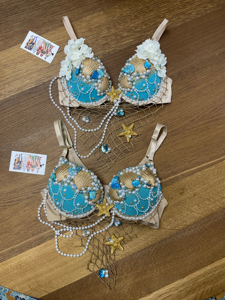 Delicate Dripping in Gold Turquoise Mermaid Bra Top