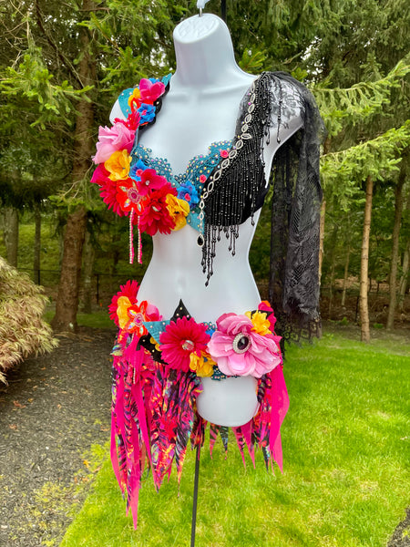 Ready to ship 34C Small Bottom - Neon Glam Garden Fairy Bra and Shorts Costume