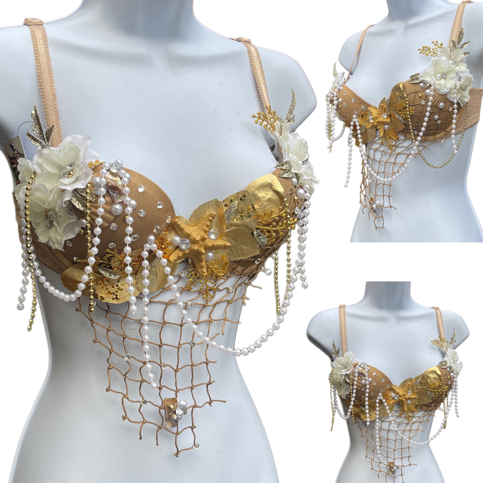 Dripping in Gold Mermaid Dance Costume Rave Bra Wear Halloween