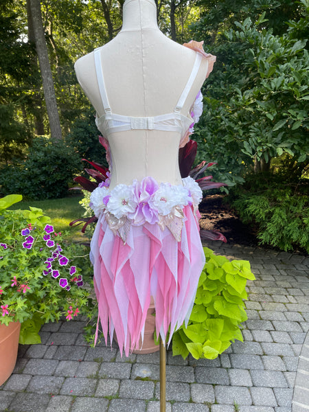 High Waisted Pearl Pink Lavemder White Fairy Monokini Dance Costume Rave Halloween