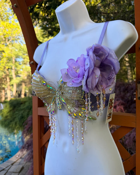 Lavender Butterfly Flower Fairy Bra Dance Rave Halloween Costume