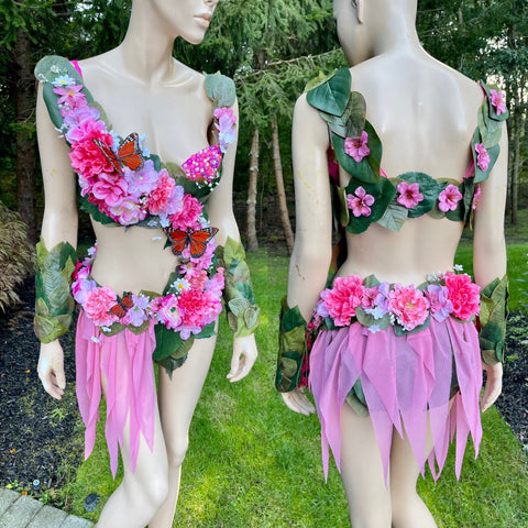 Pink Spring Fairy Monokini Warriors with Monarch Butterflies Cosplay Festival Dance Costume