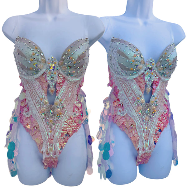 Iridescent Orange Dragon Scale Monokini Bodysuit Dress Dance Festival Cosplay Costume