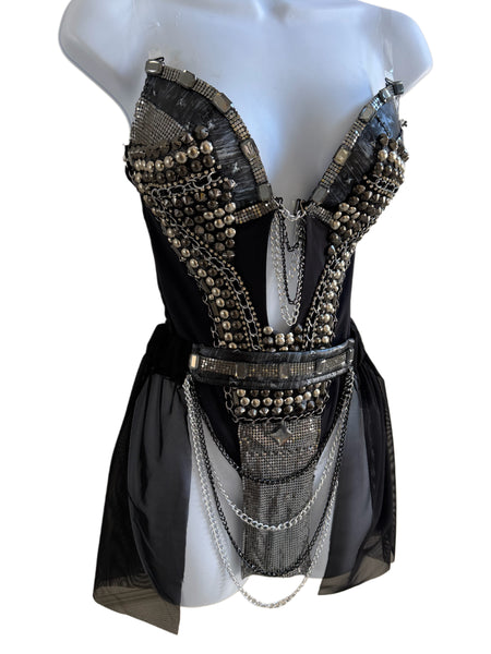 Ready to ship - Small - Black and Silver Studded Monokini Viking Warrior Gladiator Costume