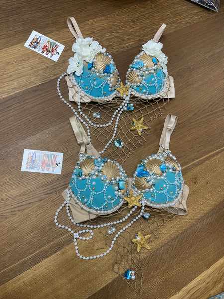 Delicate Dripping in Gold Turquoise Mermaid Bra Top