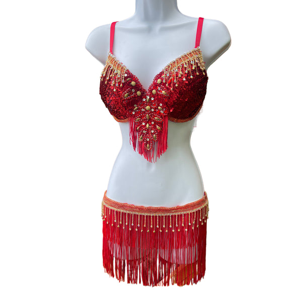 Red Beaded Rhinestone Fringe Costume