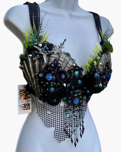 Silver Black Siren Mermaid Shell Bra Top