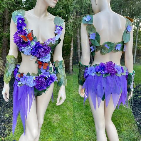 Purple Spring Fairy Monokini Warriors with Monarch Butterflies Cosplay Festival Dance Costume