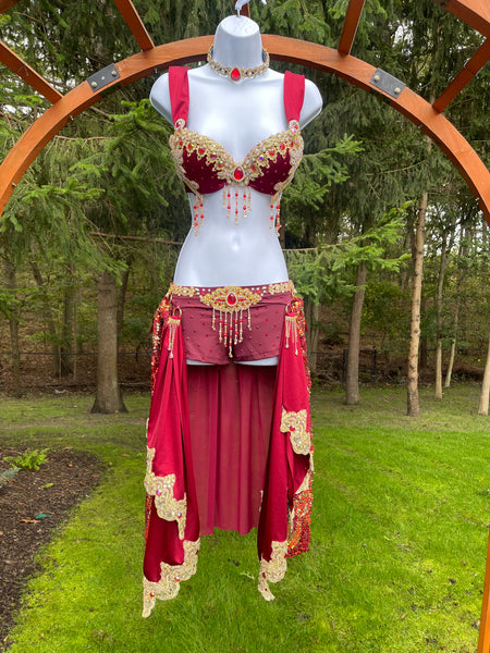 Burgundy Princess Jasmine Inspired Cosplay Dance Costume