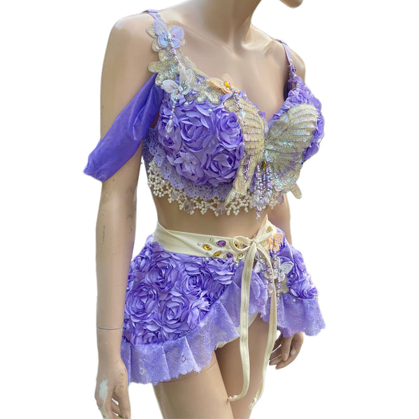 Ready To Ship - 36DDD Large - Lavender Dreams Butterfly Fairy Dance Rave Bra and Skirt Halloween Costume