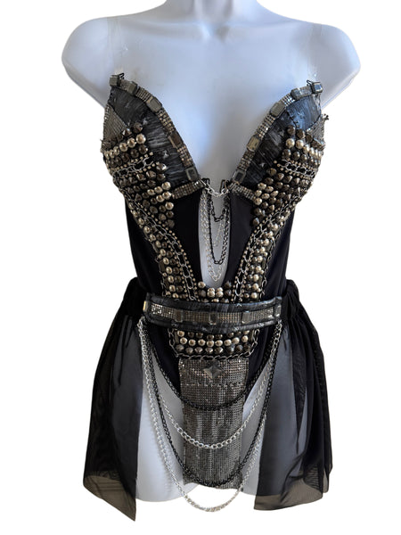 Ready to ship - Small - Black and Silver Studded Monokini Viking Warrior Gladiator Costume