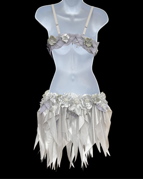 Dripping in Silver Diamond Spring Fairy Goddess with Center Strap Monokini Dress Costume