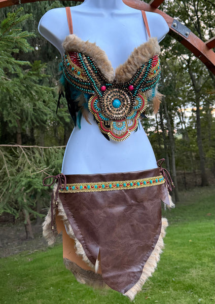Ready to Ship - 34D 33”+ Skirt - Native Earth Spirit Princess Fringe Feather Costume