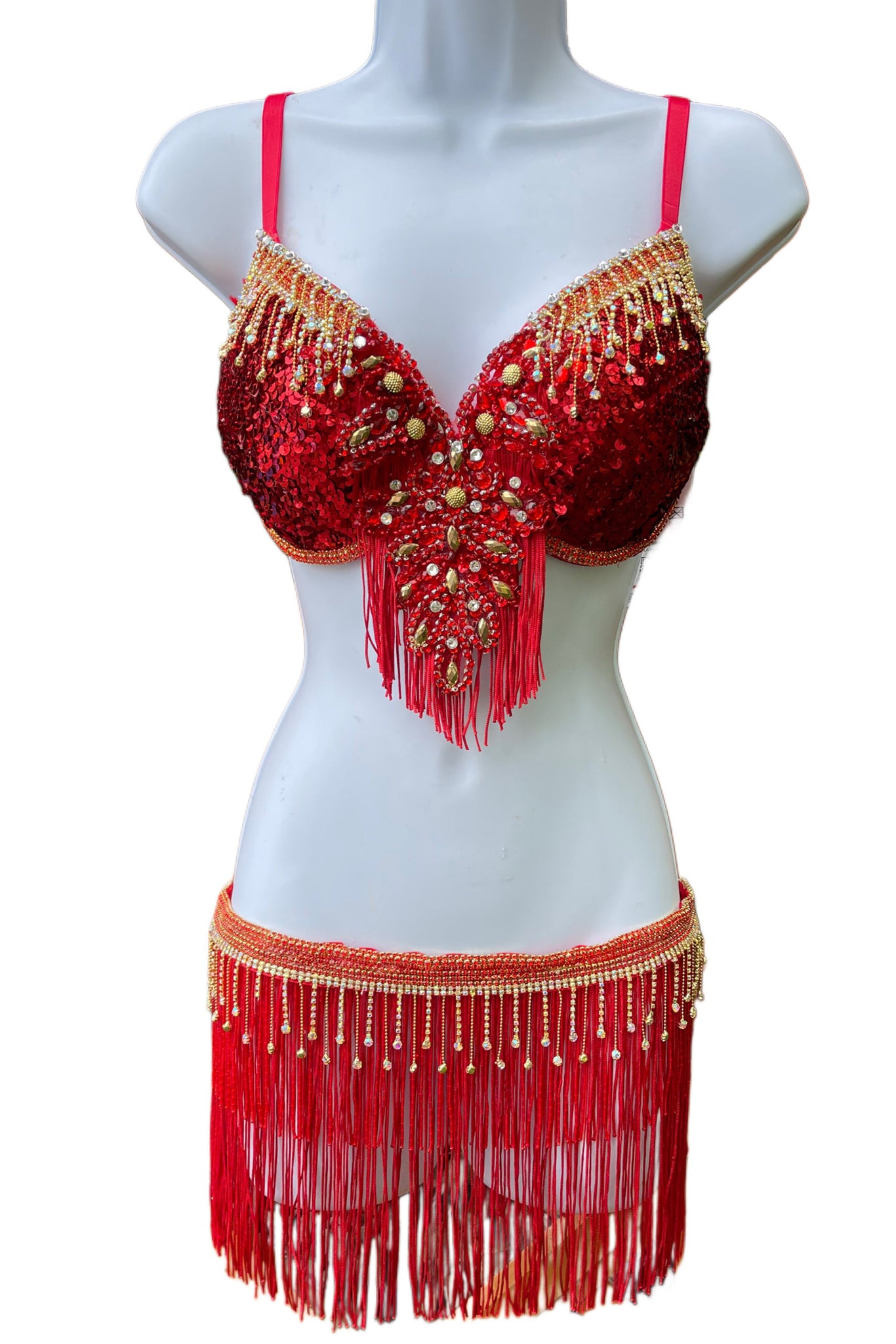 Red Beaded Rhinestone Fringe Costume