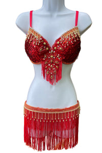 Red Beaded Rhinestone Fringe Costume