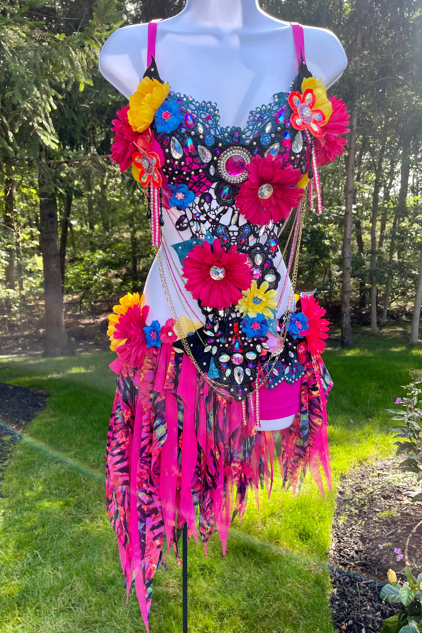 Ready to ship 36C Large Bottom - Chained Neon Garden Fairy Bra and Shorts Costume