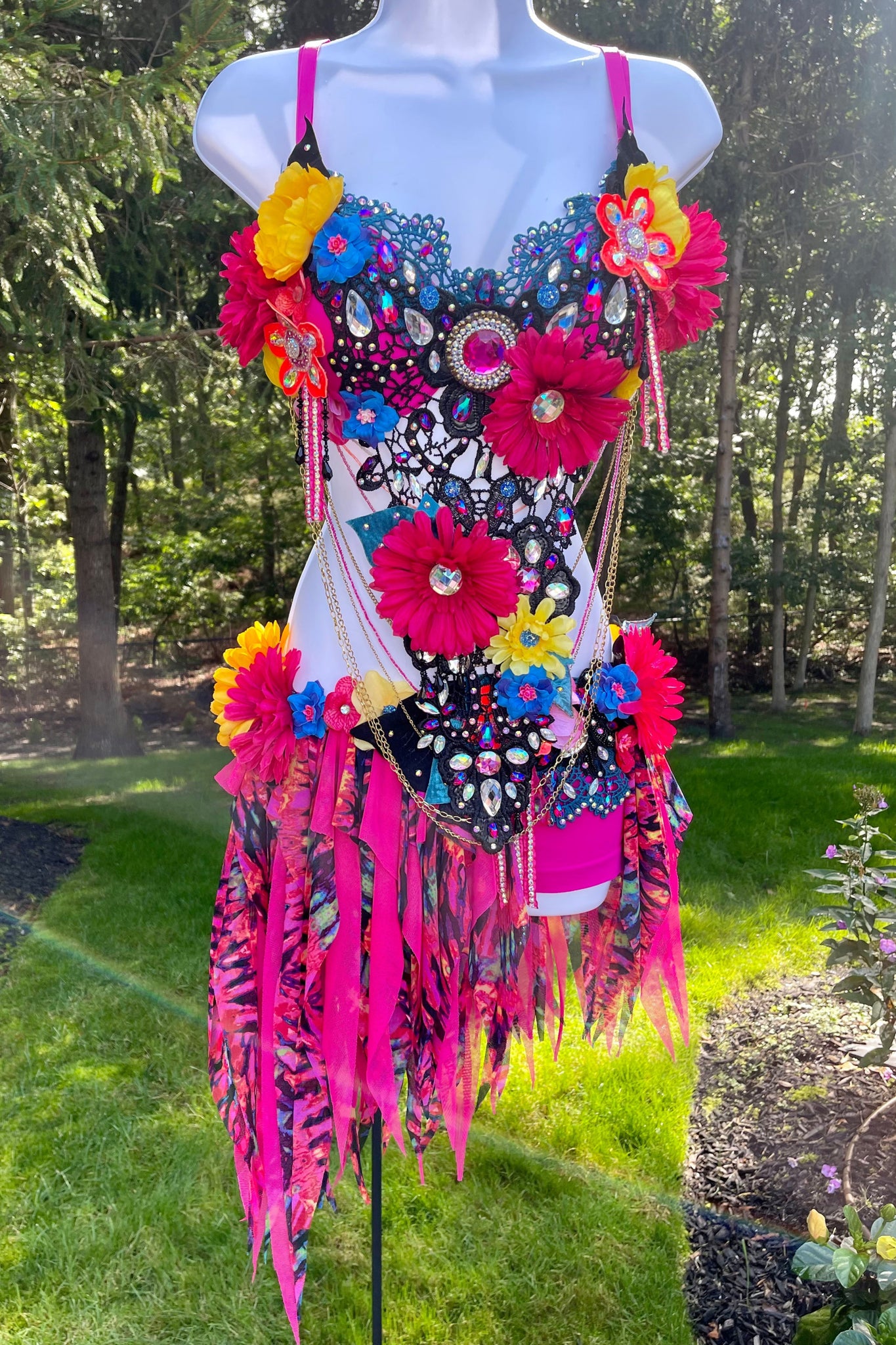 Chained Neon Garden Fairy Bra and Shorts Costume