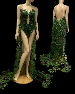 Plunge Poison Ivy Monokini Gown Dress Costume Rave Cosplay Halloween